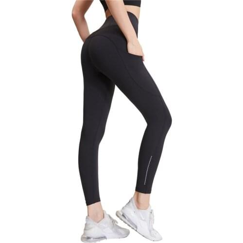 Vansydical Tummy Control Sports Leggings Women High Waist Running Tights Jogging Pants Stretch Yoga Gym Leggins with Pockets