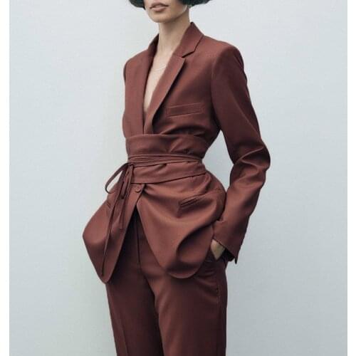 Women Reversible Blazer Single Button Spring Autumn Belt Casual Blazer Jacket