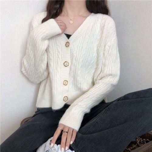 Knit sweater womens new spring and autumn loose temperament Korean version of the V-neck long-sleeved cardigan all-match blouse
