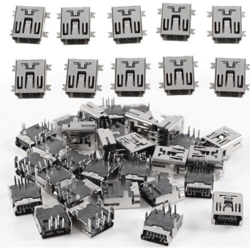 10 Pcs 5 Pin Female Socket DIY SMT Connector & 30 Pcs Mini USB Type B Female Socket 5-Pin Right Angle DIP Jack Connector