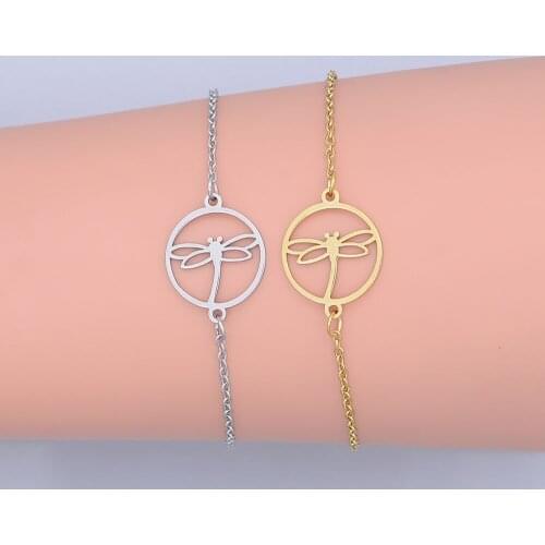 100% Stainless Steel Dainty Dragonfly Charm Bracelet For Women Wholesale Dropshipping Factory Sale High Polished Bracelets