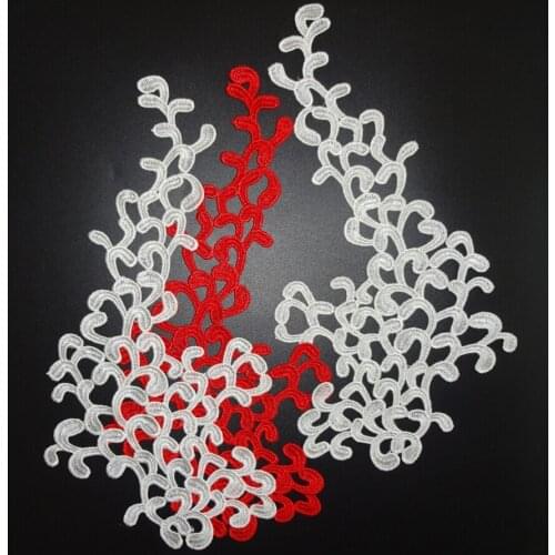 2pairs Fashion red flower Embroidered Bridal Wedding Lace Appliques Lace Motifs patch off white 29X13.5cm BJ0075