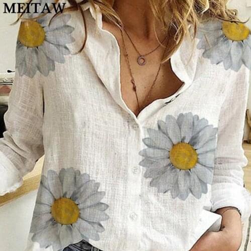 2021 Floral Printed Women Blouse Shirts Ladies Autumn Summer Long Sleeve Office Tunic Female V Neck Plus Size Tops