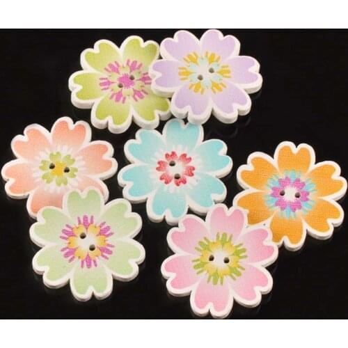 25Pcs DIY Accessories Mix Painted Sunflower Wooden Buttons For Sewing Childrens Garment Decor Crafts Scrapbooking 25mm M0984