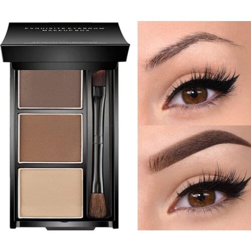 3 Colors Eyebrow Powder Makeup Palette Waterproof Shade for Eyebrow Enhancer Cosmetic Brush Mirror Box Make Up Tools Set