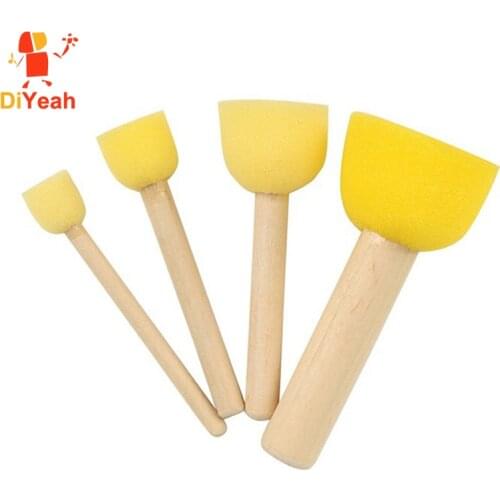 4pcs/set Wooden Handle Sponge Brush Art Supplies Makeup Kids Painting Face Painting Applicator DIY Doodle Stamps Tool Body Paint