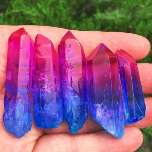 5pcs Natural crystal quartz rare beautiful Double halo titanium quartz column crystal cluster mineral mineral healing specimens