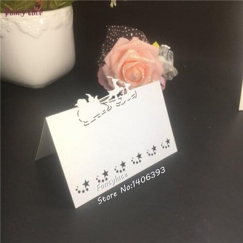 50pcs Laser cut Sleigh Design Christmas party Place table holder Cards Christmas invitation Cards Name Place Table Cards Decor