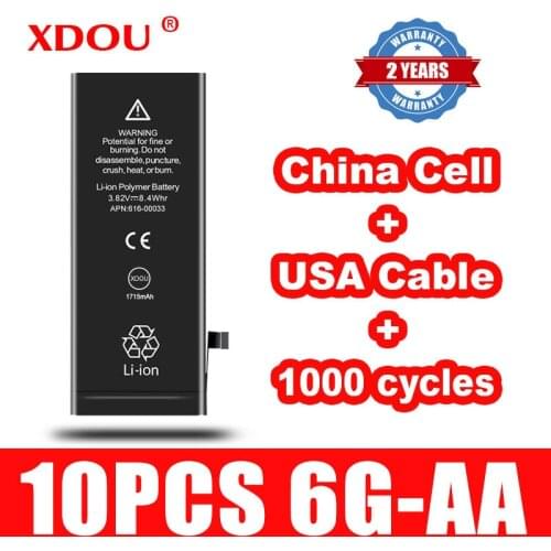 10pcs XDOU Battery For iPhone 6 6G 1810mAh Repair Replaced 100% Cobalt China Cell USA Cable 1000 Cycles For Apple Iphone6 AA