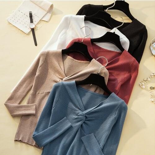 AOSSVIAO 2020 knitting pullover top Fashion autumn winter sweater women Chic pink Sexy V-neck knit slim jumper pull femme