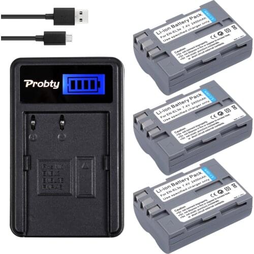 Probty 3Pcs EN-EL3E ENEL3E EN EL3e Camera Battery + LCD USB Charger for Nikon D300S D300 D100 D200 D700 D70S D80 D90 D50 MH-18A