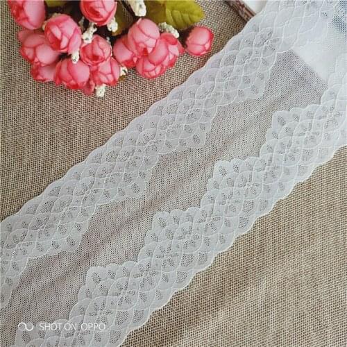 Width 9.5cm white narrow Nylon Spandex stretch Jacquard lace trimmings crochet for decorative lingerie bra LS1043