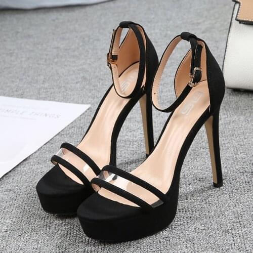 Summer womens high heels 2021 fashion sexy 12.5cm thin heel Ankle strap sandals with platform female model catwalk show shoes