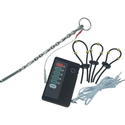 Electric shock curved penis plug urethral dilators cock ring penis extender electro stimulation medical themed male sex toys