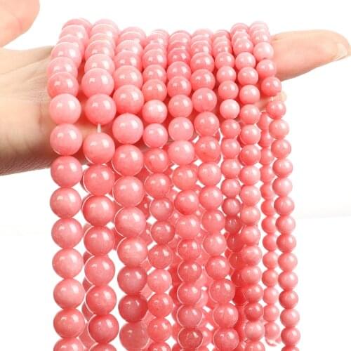 Smooth Red Veins Chalcedony Jades Natural Stone Beads Round Loose Spacer Bead For Jewelry Making DIY Bracelet Needlework 4-12MM