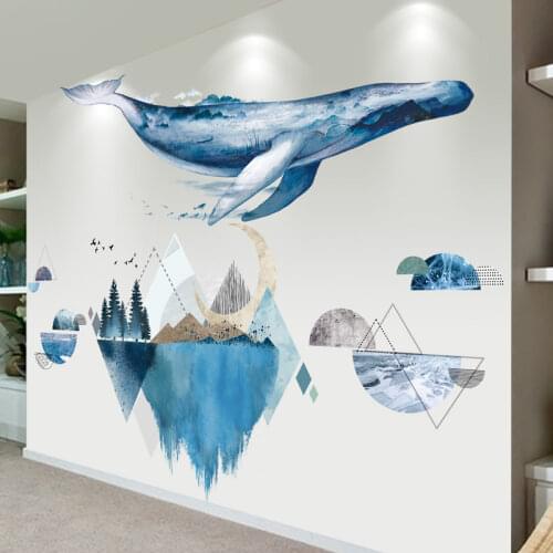 Whale Fish Wall Stickers DIY Mountain River Wall Decals for Kids Rooms Baby Bedroom Nursery House Decoration