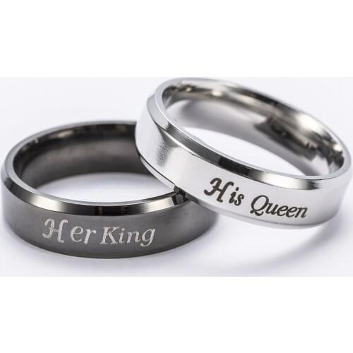 Trendy 6mm Wide Couple HisQueen HerKing Ring Stainless Steel Beauty Ring Woman Man Lovers Wedding Valentines Day Jewelry Gift