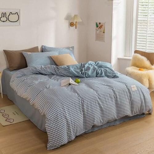 Blue Plaid Bedding Sets Boys Girls Duvet Cover Set Bed Sheet Pillowcases Twin Full Queen King Size Bedclothes for Bedroom Decor