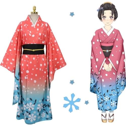 Anime Demon Slayer Kimetsu No Yaiba Cosplay Costumes Koyuki Uniform Womens Japanese Kimono Akaza cosplay costume for women