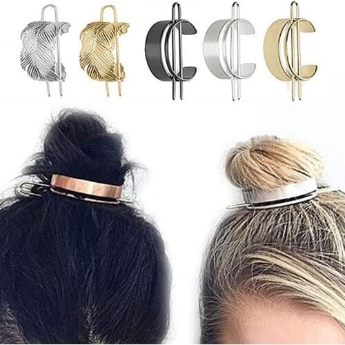 Metal Leaf Feather Hair Stick Boho Wedding Hair Accessories Bun Holder Hairpins Vintage Messy Bun Cuff Cage Minimalist for F1FF