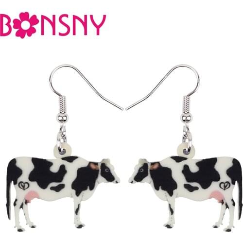 BONSNY Acrylic Cute Milk Cows Cattle Earrings Long Drop Dangle Fashion Novelty Jewelry For Women Girls Teens Party Gifts