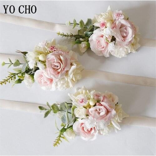 Fashion Wrist Corsage Bridesmaid Sisters Hand Flowers Wedding Boutonniere Silk Rose Brooch Flowers Boutonniere Party Wedding Men