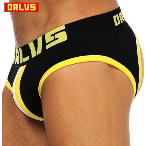 ORLVS Brand Men Underwear open back Sexy DOUBLE PIPING BOTTOMLESS BRIEF Cotton Men Brief Backless Buttocks cuecas Gay Jocks