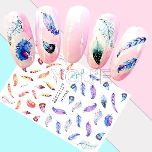 Flower Feather Nail Art Stickers Decoration Back Glue Adhesive DIY Decals 3D Nails Sticker Manicure Design Accessoires Tips