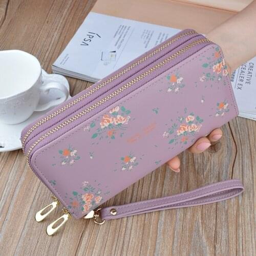 2020 new lady wallet double zipper clutch bag long print large capacity tri-fold wallet credit card holder mobile phone bag