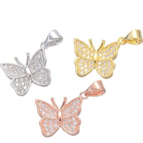 Butterfly Necklaces Pendants Accessories Copper Charms For Engagement Necklace Women Micro Pave Butterfly Findings CHF287