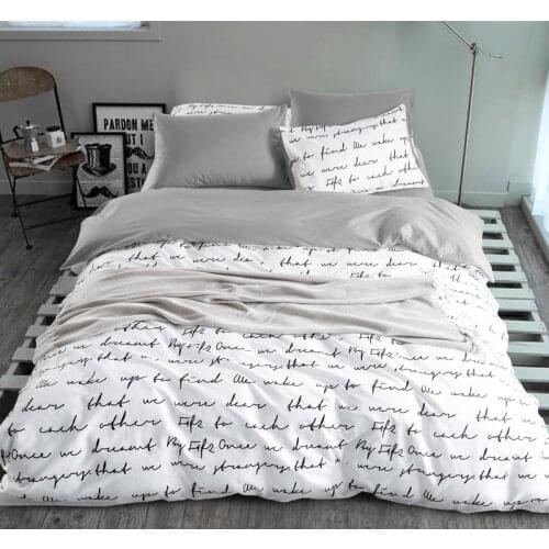 Letter Printing Duvet Cover Sets King Activity Bedding sets RU USA Size,Quilt cover Sheet Set Bedroom Bedding Bed Linen Grey