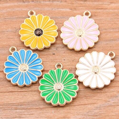 10Pcs 18*21mm Five Color Alloy Metal Drop Oil Flower Sunflower Charms Plant Pendant For DIY Bracelet Necklace Jewelry Making