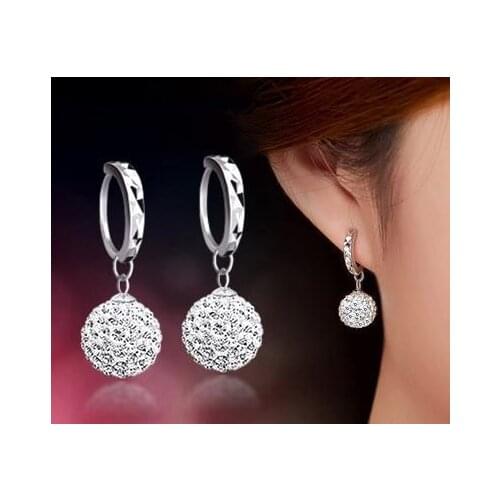 Lose money promotion super shiny cubic zirconia Shambhala ball 925 sterling silver ladies`clip earrings jewelry gift