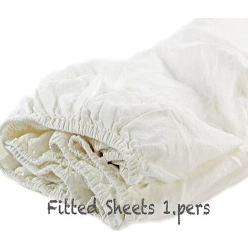 White Washed Pure Linen Sheets Single Luxury Bed Fitted sheet Baby Flax Bedding Bed Cover 137 x 193 x 40cm Christmas