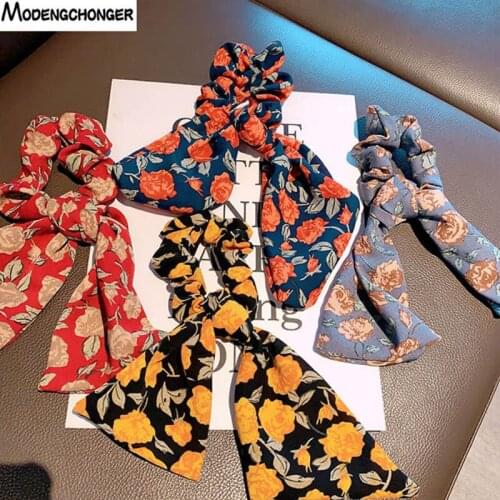 Fashion Floral Single Printed Scrunchie Elastic Hair Band For Women Hair Scarf Bow Rubber Ropes Girls Hair Ties Hair Accessories