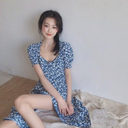 Vintage Floral Dress Female Korean Kawaii Cute Womens Dresses Japanese Harajuku Vintage Ladies Ulzzang Clothing For Women