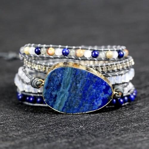 2021 New Arrive vintage Natural lapis lazuli Charm Wrap Bracelets chain Handmade yoga jewelry gift bracelet drop shipping