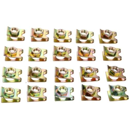 20Pc Automotive Car License Plate Fasteners Buckle Fit 6mm Screw Rivet Fixed Retaining Clips Metal M6 Car Body Nut U-Type Gasket