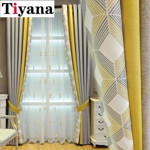 Yellow Linen Stitched Blackout Curtain Fabric Finished Custom Study Kitchen Sheer Fabrics Drapes Bedroom Curtains ZH067Z