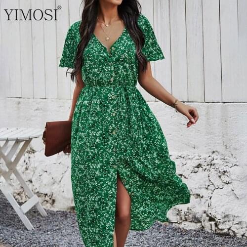 2021 Vintage Floral Print Women Maxi Dress Ladies Casual High Waist V Neck Bohemian Dress Female Split A Line Long Sundress