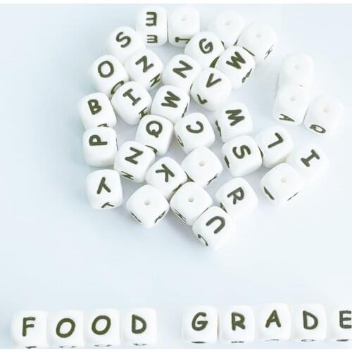 100pcs English Letter Silicone Alphabet Beads 12mm 10mm Silicone Cube Teether Beads BPA Free Baby Teething Jewelry Nursing Toys