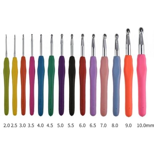 14pcs Crochet Hook Ergonomic Set 2.0-10.0mm Soft Handle Crochet Needles Yarn Weave Knitting Needles For Chunky Yarns CH099