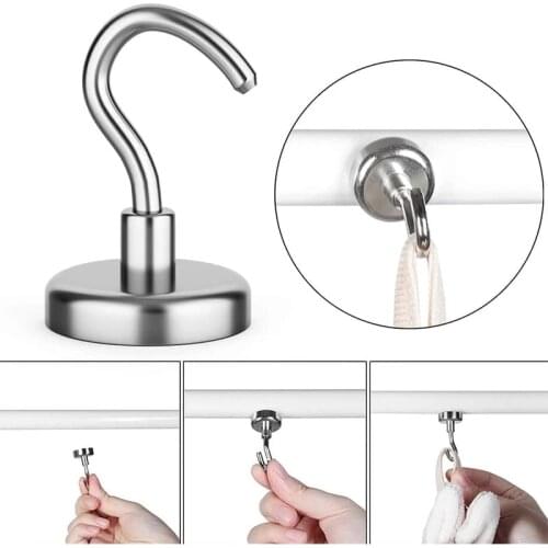 3pcs Stainless Steel Magnetic Hooks Powerful Hook Magnet Holder 10kg Suction Wall Hook Holder Support Hardware Magnetic Tool