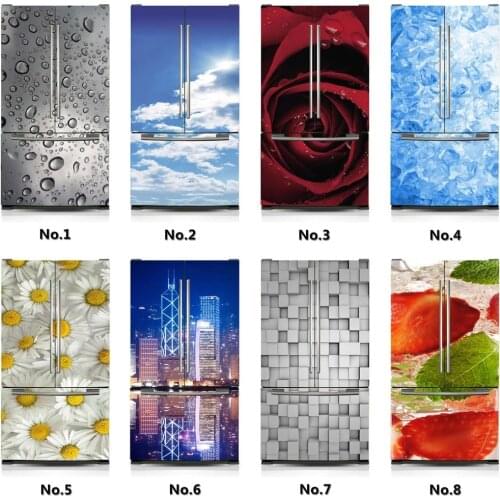 Prints Art Picture 3d Blue Sky View Flower City Fridge Door Sticker Self Adhesive PVC Poster Waterproof Wallpaper Home Decor