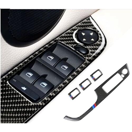 4PCS Carbon Fiber Door Window Switch Trims Cover M Performance For BMW 3 E90 E92 E93 Door Window Switch Cover Accessories