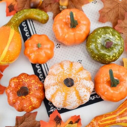 50pcs Fall Harvest Decor Thanksgiving Day Decoration Halloween Artificial Craft Pumpkin Gourd Acorn Berries Maple Leaf Autumn