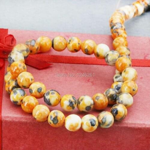 8mm Accessories Yellow Black Spot Stone Beads Ornaments Round DIY Loose 15inch Fashion Jewelry Making Wholesale Luky Girls Gifts