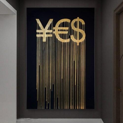 Golden RMB Euro And Dollar Abstract Canvas Painting Posters And Prints Money Symbol Picture On Wall Art Living Room Decoration