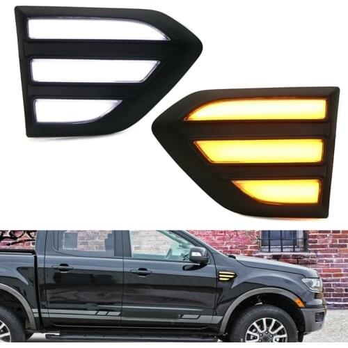 Car White/Amber Sequential LED Fender Grille Side Marker Light for Ford Ranger 19-20