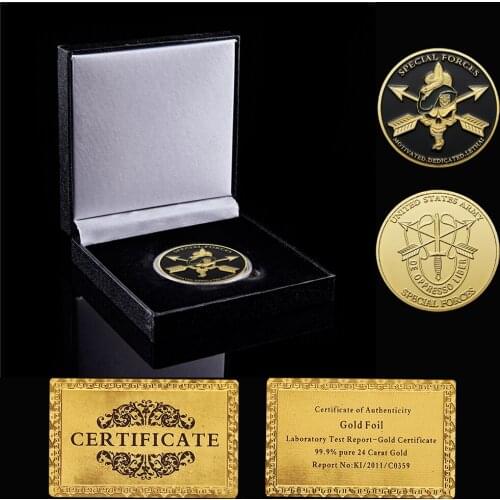 USA Military Green Berets Great Army Special Forces Challenge Gold Plated Coin Liberty Freedom W/ Luxury Box Decoration